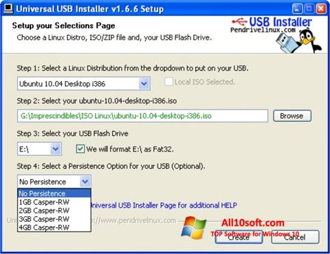 Ekran görüntüsü Universal USB Installer Windows 10
