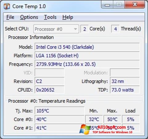 Ekran görüntüsü Core Temp Windows 10