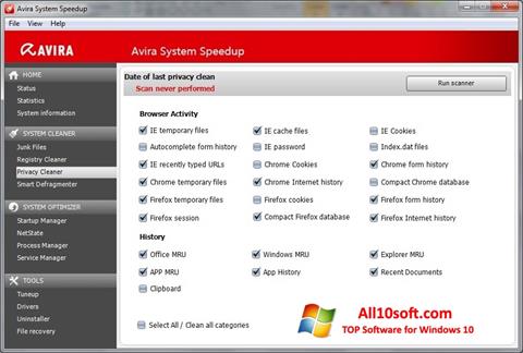 Ekran görüntüsü Avira System Speedup Windows 10