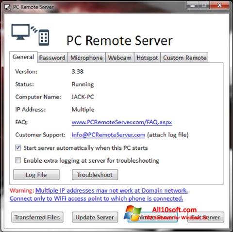 Ekran görüntüsü PC Remote Server Windows 10