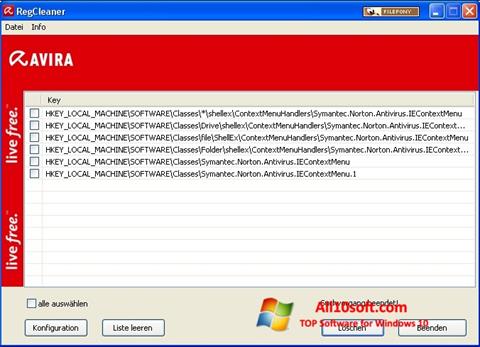 Ekran görüntüsü Avira Registry Cleaner Windows 10
