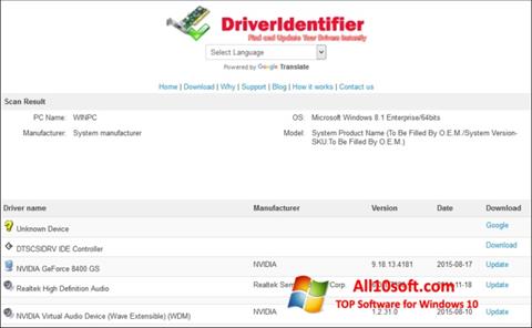 Ekran görüntüsü Driver Identifier Windows 10