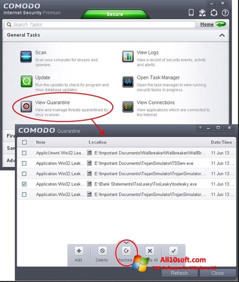 Ekran görüntüsü Comodo Internet Security Windows 10