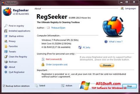 Ekran görüntüsü RegSeeker Windows 10