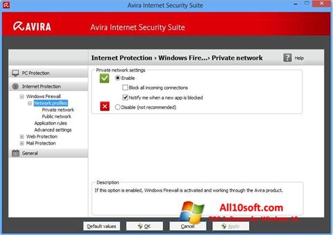 Ekran görüntüsü Avira Internet Security Windows 10