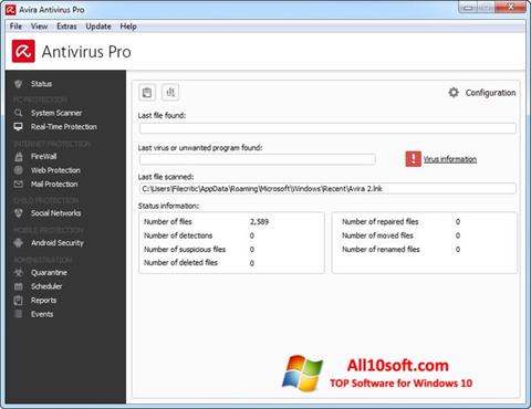 Ekran görüntüsü Avira Antivirus Windows 10