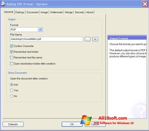 Ekran görüntüsü BullZip PDF Printer Windows 10